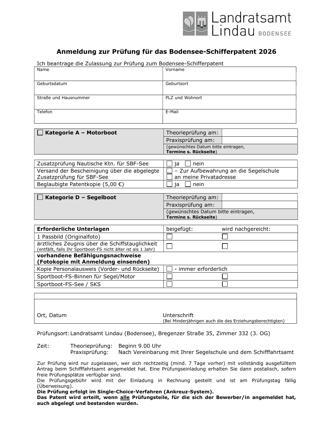 Prüfungsanmeldung 2026 – Seite 1